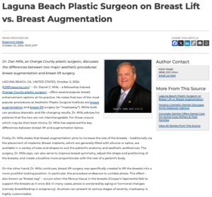 Laguna Beach plastic surgeon compares mastopexy and breast augmentation	